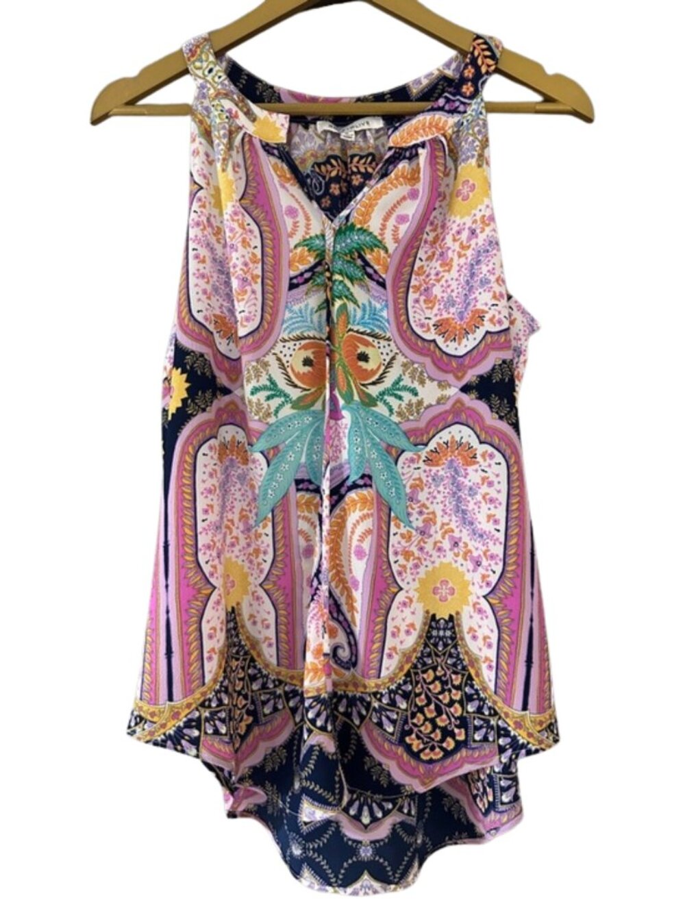 Rose & Olive Paisley Tank Top Pink Multi Sleeveless Boho Blouse - Picture 1 of 8
